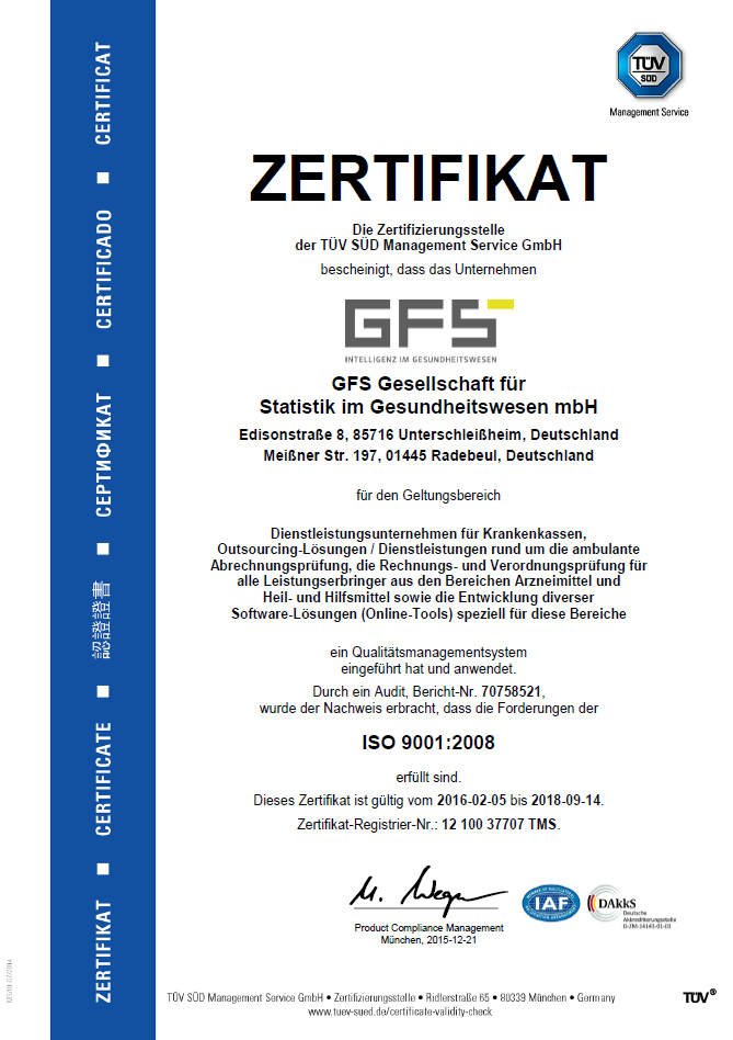 ISO 9001 Zertifikat GFS