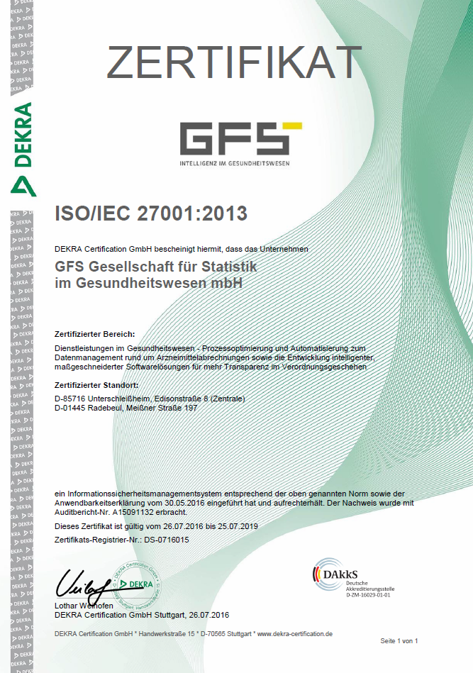 ISO 27001 Zertifikat GFS